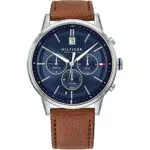Tommy Hilfiger Orologio Analogico Multifunzione al Quarzo da Uomo con Cinturino in Pelle Marrone Chiaro - 1791629