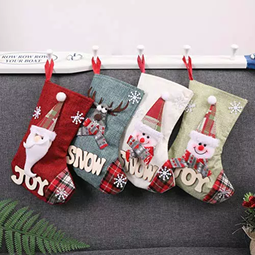 Topanke Set da 4 Camino Calza di Natale, 23cm Babbo Natale Pupazzo di Neve e Elk Calze Natalizie da Appendere Candy Sacchetti Regalo per Albero di Natale Festa di Natale Decorazioni