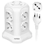 TOPREK Multipresa Verticale con 8 Prese Universali ITA 10/16A e Schuko e 2 USB C e 2 USB A