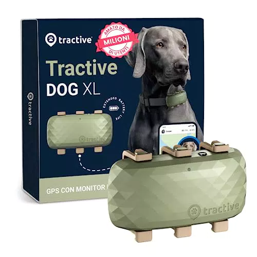 Tractive - GPS per cani modello XL - Fino a 1 mese di autonomia - Localizzazione in tempo reale in tutto il mondo - Notifiche antifuga - Monitoraggio dell'attività con avvisi di salute