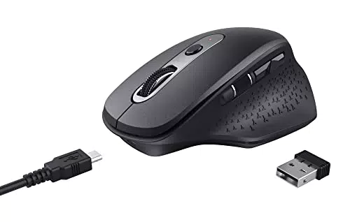 Trust Ozaa Mouse Wireless Ricaricabile, Ergonomico, Sei Pulsanti