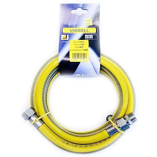 Tubo flessibile gas 1 mt 1/2" MF inox a norma EN 15266 per piano cottura/cucina UNIROLL