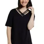 Ulla Popken T-Shirt Classic Scollo a V con Nastri Incrociati Magliette