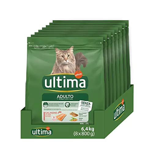 Ultima Adult Salmone - Crocchette per gatti - Confezione da 8 x 800g - Totale 6
