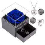 Veroola Ti Amo per Sempre, Vera Rosa Eterna con Cuore Ti Amo Collana e Anello in Scatola Regalo