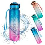 Bottiglia Acqua Sportiva 1 Litro con Cannuccia, Senza BPA, blu