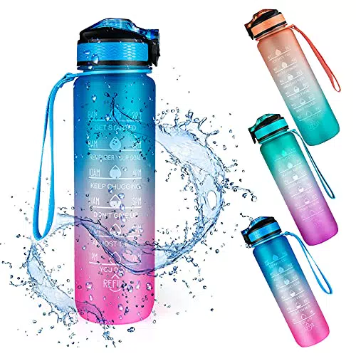 Bottiglia Acqua Sportiva 1 Litro con Cannuccia, Senza BPA, blu