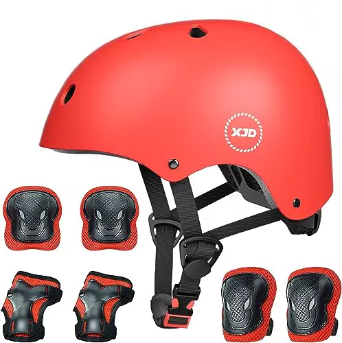 XJD Casco Bici Protezioni Set per Bambini Regolabile Gomitiere Polso Ginocchiere per Skateboard Pattini in Linea Bicicletta Protezione Bambina Certificazione CE