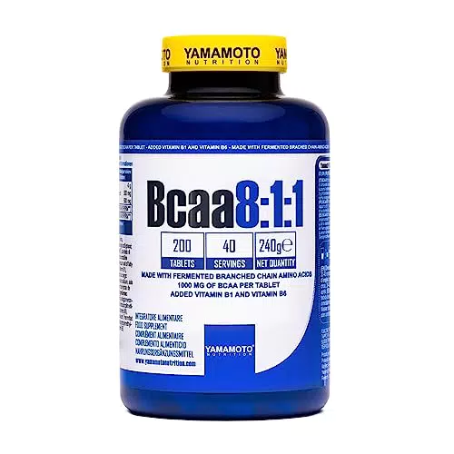 YAMAMOTO NUTRITION BCAA 8:1:1 200 Compresse, Integratore Alimentare di Aminoacidi Ramificati Fermentati con Vitamina B1 e B6