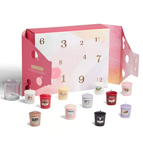 Yankee Candle Set regalo, 12 giorni di positività, 12 candele votive profumate e supporto votivo in confezione regalo