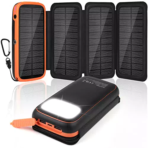ZWOOS Caricatore solare Powerbank con 4 pannelli solari e 3 uscite