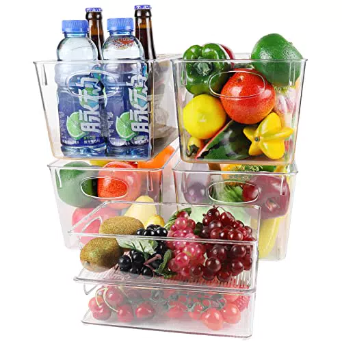 zzolee - Set di 6 Organizer Frigorifero, con 4 Grandi Contenitori Frigo e 2 Piccole Contenitori per Frigorifero Impilabili