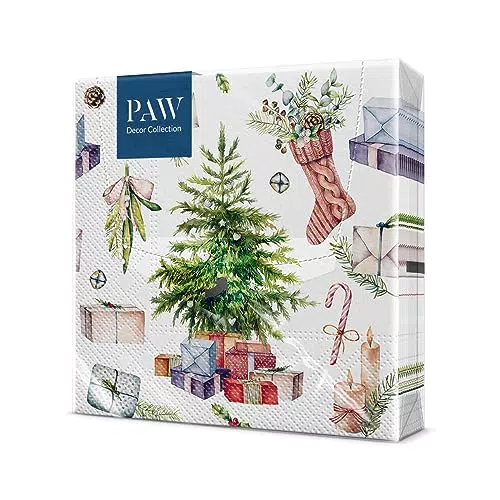 1 confezione 20 tovaglioli di carta 33x33, 3 veli con fantasia natalizia