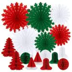16 Pezzi di Decorazioni Natalizie a Nido d'Ape Ventagli di Carta a Nido d'Ape di Natale Ventagli di Carta Appesi Ventagli di Carta con Fiocchi di Neve per la Festa di Natale