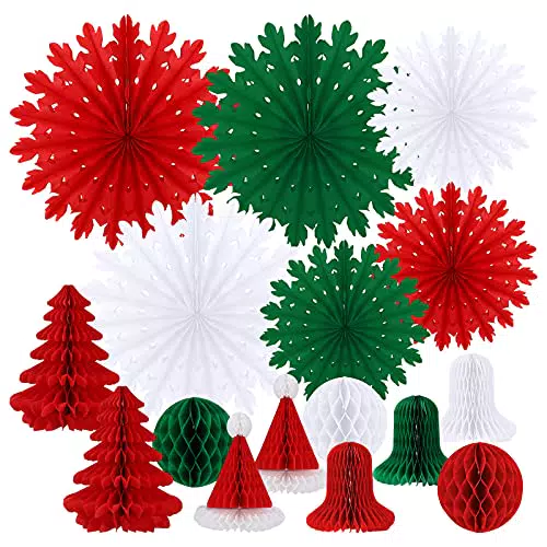 16 Pezzi di Decorazioni Natalizie a Nido d'Ape Ventagli di Carta a Nido d'Ape di Natale Ventagli di Carta Appesi Ventagli di Carta con Fiocchi di Neve per la Festa di Natale