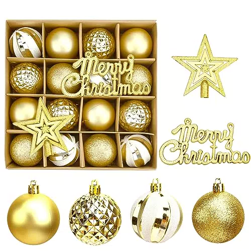 18 Pezzi Palline di Natale Stella in Cima All'albero Set di Decorazioni per l'albero di Natale Palle di Natale Infrangibile Ornamenti da Appendere per il Matrimonio della Festa di Natale