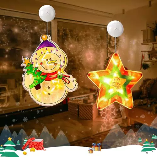 2 Pezzi Luci di Natale da Interno 3D, Decorazioni Natalizie Luminose per Finestre