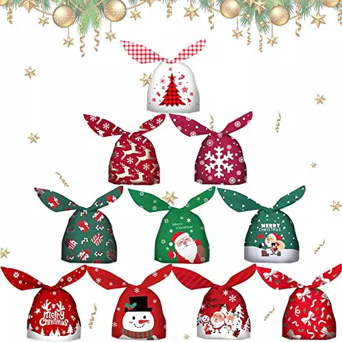 50pcs Sacchetti Caramelle Probuk 10 Design Natale Sacchetti da Regalo Sacchetto Coniglietto Confetti Borsa di Forma del Coniglio Sacchetti di Biscotti Per Nozze Festa Compleanno
