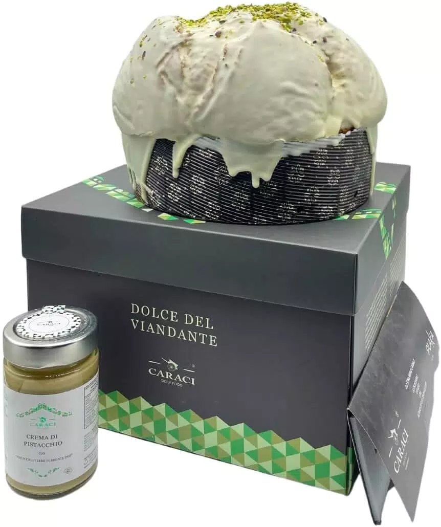 PISTACCHIO DI BRONTE 850g Panettone al pistacchio Artigianale Con Pistacchio Verde Di Bronte DOP In granella E Vasetto Di Crema Al Pistacchio 190g Verde Di Bronte DOP E Spalmino Dolci Tipici Siciliani
