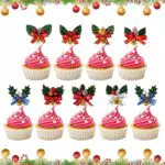 9 Torta di Natale Santa Topper Decorazione Natale Agrifoglio con Foglie Verdi per Natale