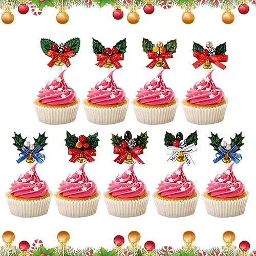 9 Torta di Natale Santa Topper Decorazione Natale Agrifoglio con Foglie Verdi per Natale