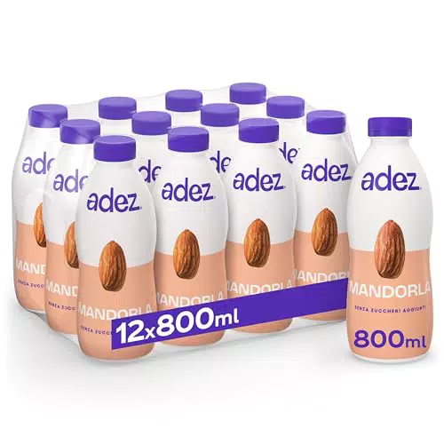 AdeZ Mandorla 12 Bottiglie da 800ml, Bevanda Vegetale alla Mandorla con Avena e Riso