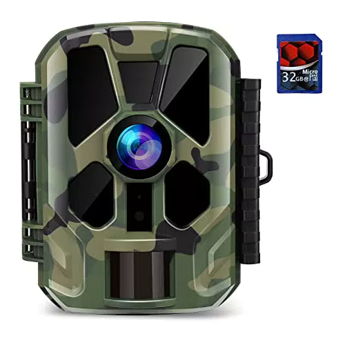 AiBast Fototrappola, Mini Fotocamera da Caccia 20MP 1080P HD con Scheda MicroSD da 32GB