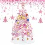 Albero Di Natale Piccolo Rosa, Mini Albero di Natale 60 cm Albero di Natale da Tavolo Artificiale con luci e Ornamenti a LED Natale Decorazioni Casa Festa Ufficio