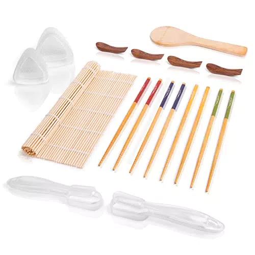 Amazy - Set per sushi per principianti con tappetino in bambù
