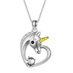 AOBOCO Collana Cuore Unicorno Bambina Argento 925 con Cristalli Idee Gioielli Donna Regalo Compleanno Natale San Valentino per Lei e Figlia