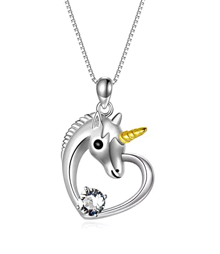 AOBOCO Collana Cuore Unicorno Bambina Argento 925 con Cristalli Idee Gioielli Donna Regalo Compleanno Natale San Valentino per Lei e Figlia