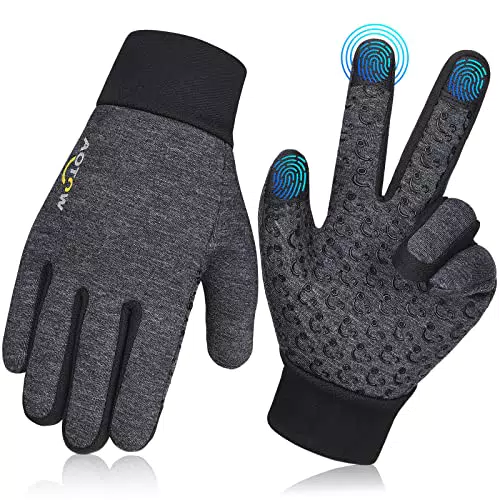 AOTOW Guanti Invernali Ciclismo per Bambini: Touch Screen Antivento Impermeabile e Antiscivolo Tenere Caldo Guanto per Trekking Sport Scooter Bici Moto Mtb Corsa Sci Racing Running 10-12 anni