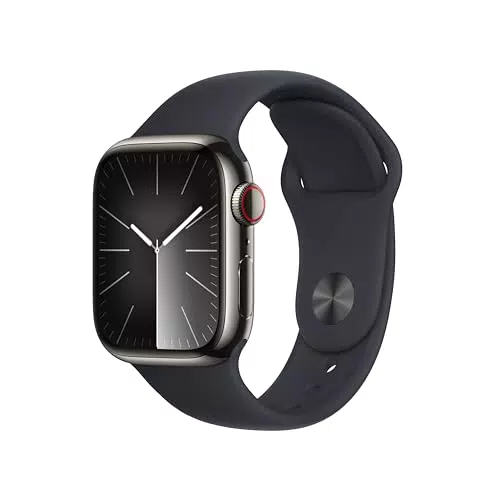Apple Watch Series 9 GPS + Cellular 41mm Smartwatch con cassa in acciaio inossidabile color grafite e Cinturino Sport mezzanotte - S/M. Fitness tracker