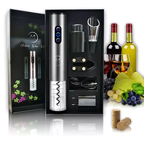 Apribottiglie Elettrico Set Cavatappi Professionale Acciaio Inox Ricaricabile Usb Taglierino Tappo per Bottiglie Vino Dosatore Antigoccia Kit Vino da Sommelier Idea Regalo Casa e Cucina
