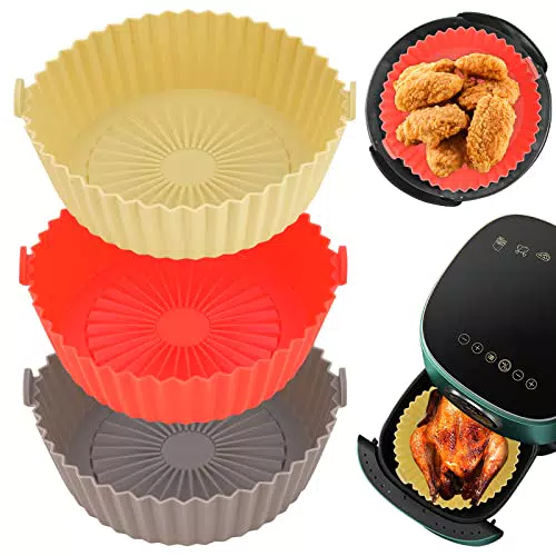 Augot Pentola in Silicone per Friggitrice ad Aria, 3 Pezzo Reusable Cestino per Friggitrice ad Aria in Silicone Anti-aderente Teglie per Friggitrice ad Aria in Silicone
