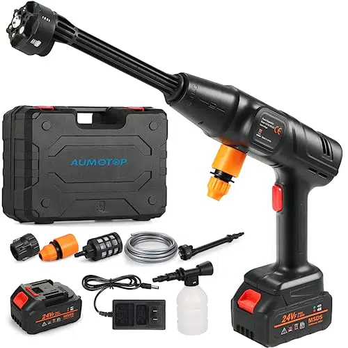 Aumotop Idropulitrice a Batteria 50bar 725psi Idropulitrice Portatile 6 in 1 Ugello con 2 Batteria 1500mAh
