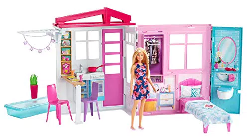 Barbie ​Loft con Bambola, Casa a 1 Piano, Portatile con Piscina e Accessori