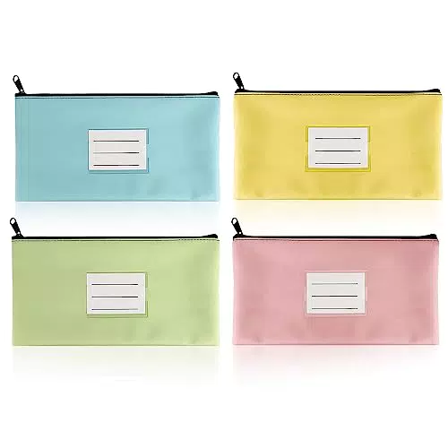 BNGXR Busta Porta Soldi, 4 Pezzi Pochette Piatta Con Cerniera Sacchetti per Banconote con Finestra Trasparente Borsa Impermeabile Sacchetto del Documento per Affari Casa