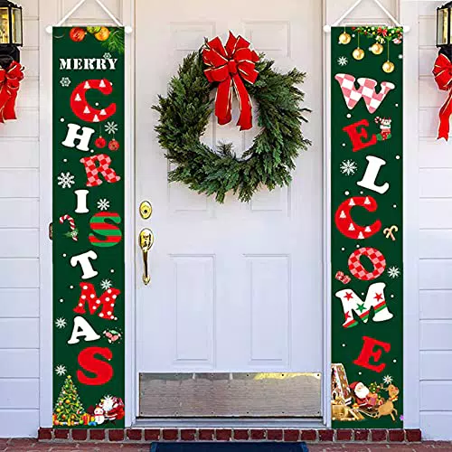 Bseical Set di 2 Pezzi Banner di Natale Benvenuto, Banner di Buon Natale