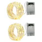 BXROIU 2 x 50 LEDs Stringa Luci a Batteria, Filo d'Argento 5 metri Ghirlanda