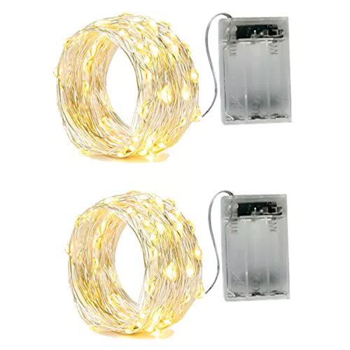 BXROIU 2 x 50 LEDs Stringa Luci a Batteria, Filo d'Argento 5 metri Ghirlanda