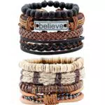 CAILI Bracciale da Uomo, Bracciale Vintage in Pelle Intrecciata Multistrato