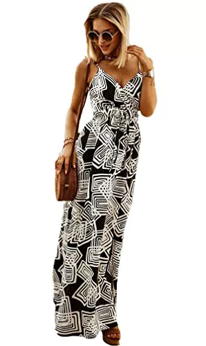 chuangminghangqi Vestito Casual Fiori Maniche Corta Ampia Elegante Cerimonia Cocktail Abito con Cintura Scollo a V Lungo Estivo Vestitini Spiaggia Dress