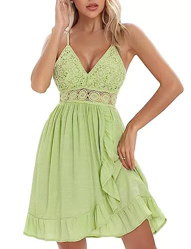 chuangminghangqi Vestito da Cocktail con Incrocio sul Retro e Scollo a V Corta Abito da Festa Estivo in Pizzo Vestiti da Sera Senza Maniche Spalline Regolabili