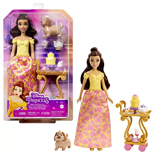 Disney Princess - Set da te' di Belle playset e bambola Belle con vestiti scintillanti