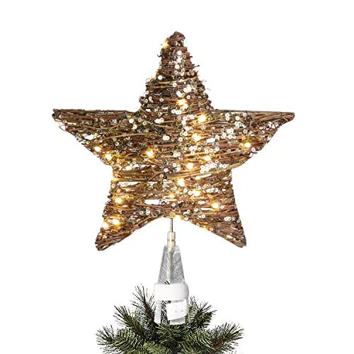 Eambrite - Puntale per albero di Natale, 25 cm, stella in rattan