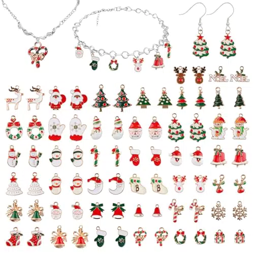 EBANKU 76 ciondoli misti natalizi Santa Claus Christmas Tree Pupazzo di Neve Cervo Ciondoli assortiti per la fabbricazione di gioielli e artigianato