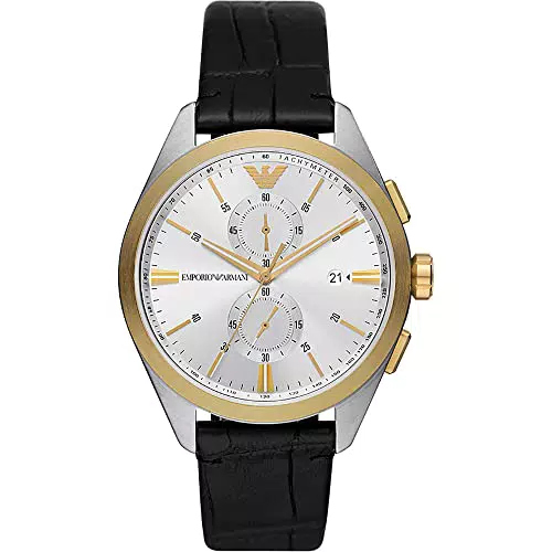 Emporio Armani Orologio Uomo, movimento al quarzo, cassa in acciaio inossidabile nero 43 mm con cinturino in pelle