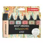 Evidenziatore - STABILO BOSS ORIGINAL NatureCOLORS - Astuccio da 6 - Sabbia/Cenere/Foglia di Tè/Terra di Siena/Verde Oliva/Fava di Cacao