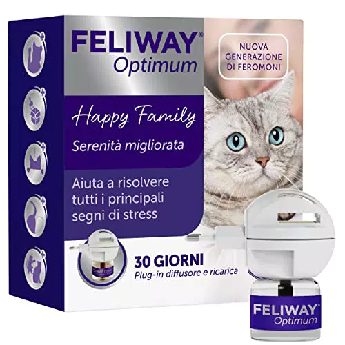 FELIWAY Optimum Antistress Calmante di Nuova Generazione per Gatti Diffusore + 1x Ricarica da 48 ml - Feromoni Felini più Incisivi per Rilassare e Tranquillizzare i Gatti Stressati